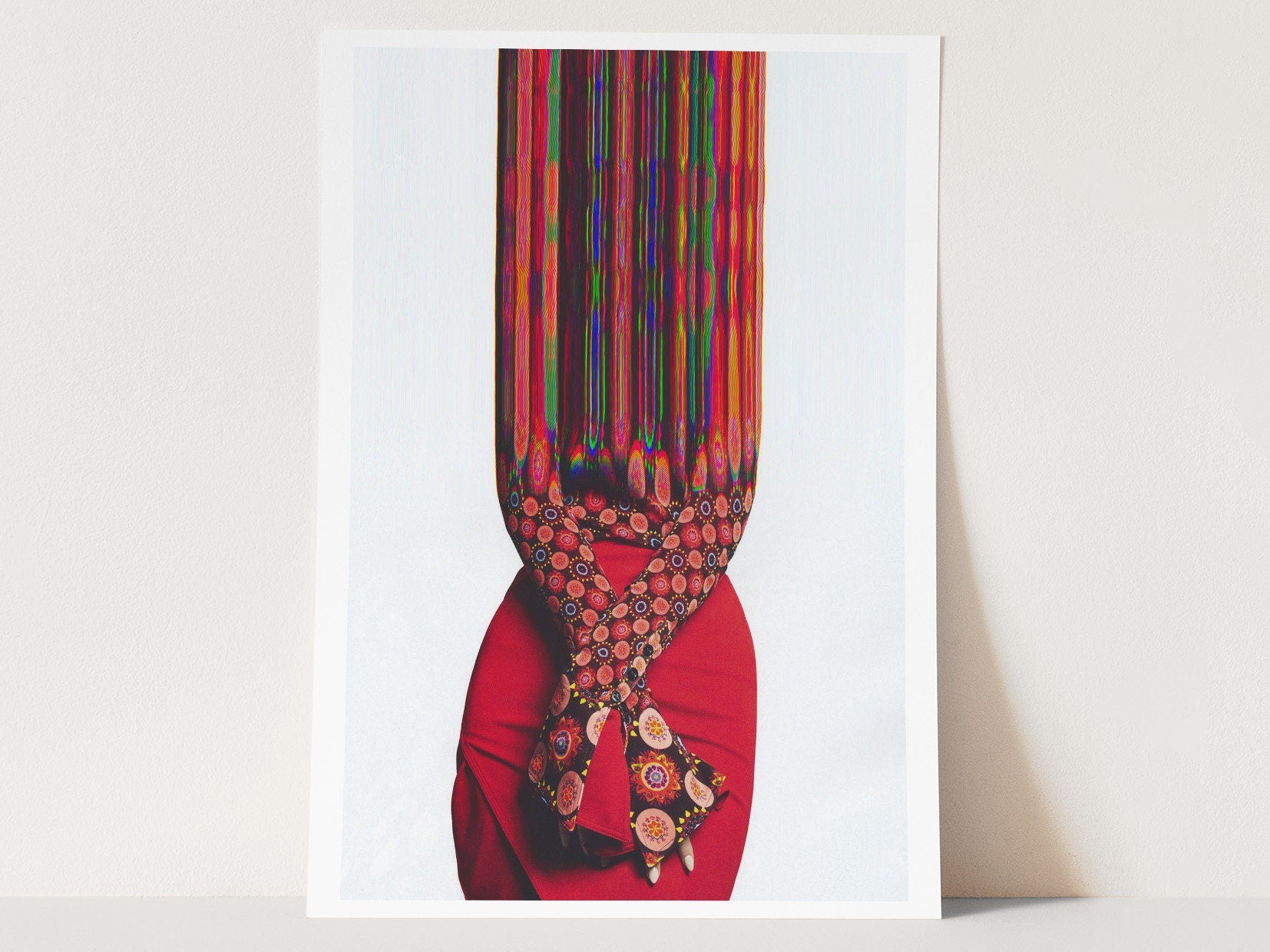 Vibrant Abstract Fashion Portrait Wall Art - Surreal Colorful Glitch Aesthetic for Modern Home Decor | Untitled (134) Giclée Print