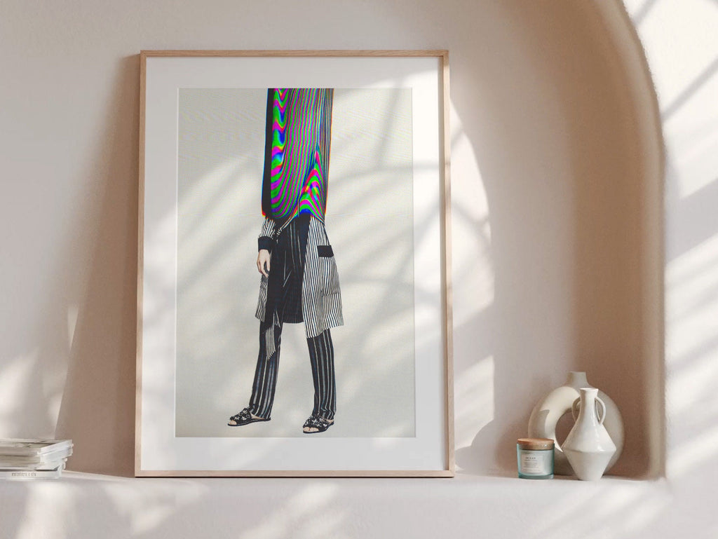 Psychedelic Striped Fashion Portrait - Unique Abstract Wall Art for Contemporary Home Decor | Untitled (138) Giclée Print