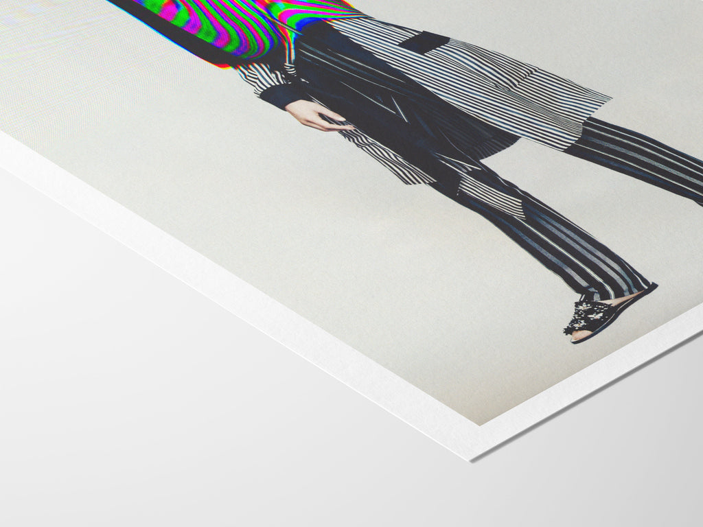 Psychedelic Striped Fashion Portrait - Unique Abstract Wall Art for Contemporary Home Decor | Untitled (138) Giclée Print