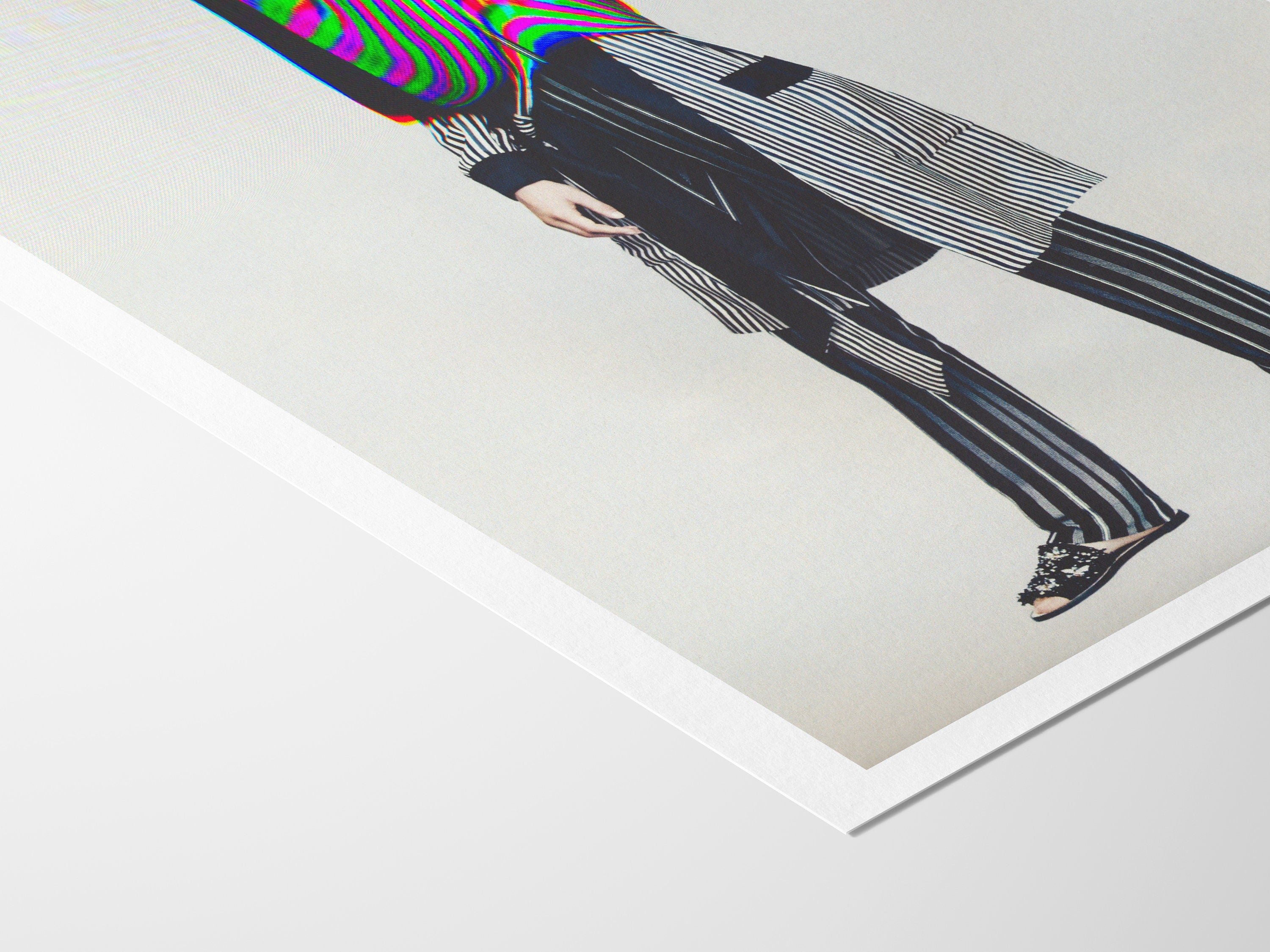 Psychedelic Striped Fashion Portrait - Unique Abstract Wall Art for Contemporary Home Decor | Untitled (138) Giclée Print