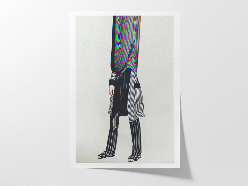 Psychedelic Striped Fashion Portrait - Unique Abstract Wall Art for Contemporary Home Decor | Untitled (138) Giclée Print