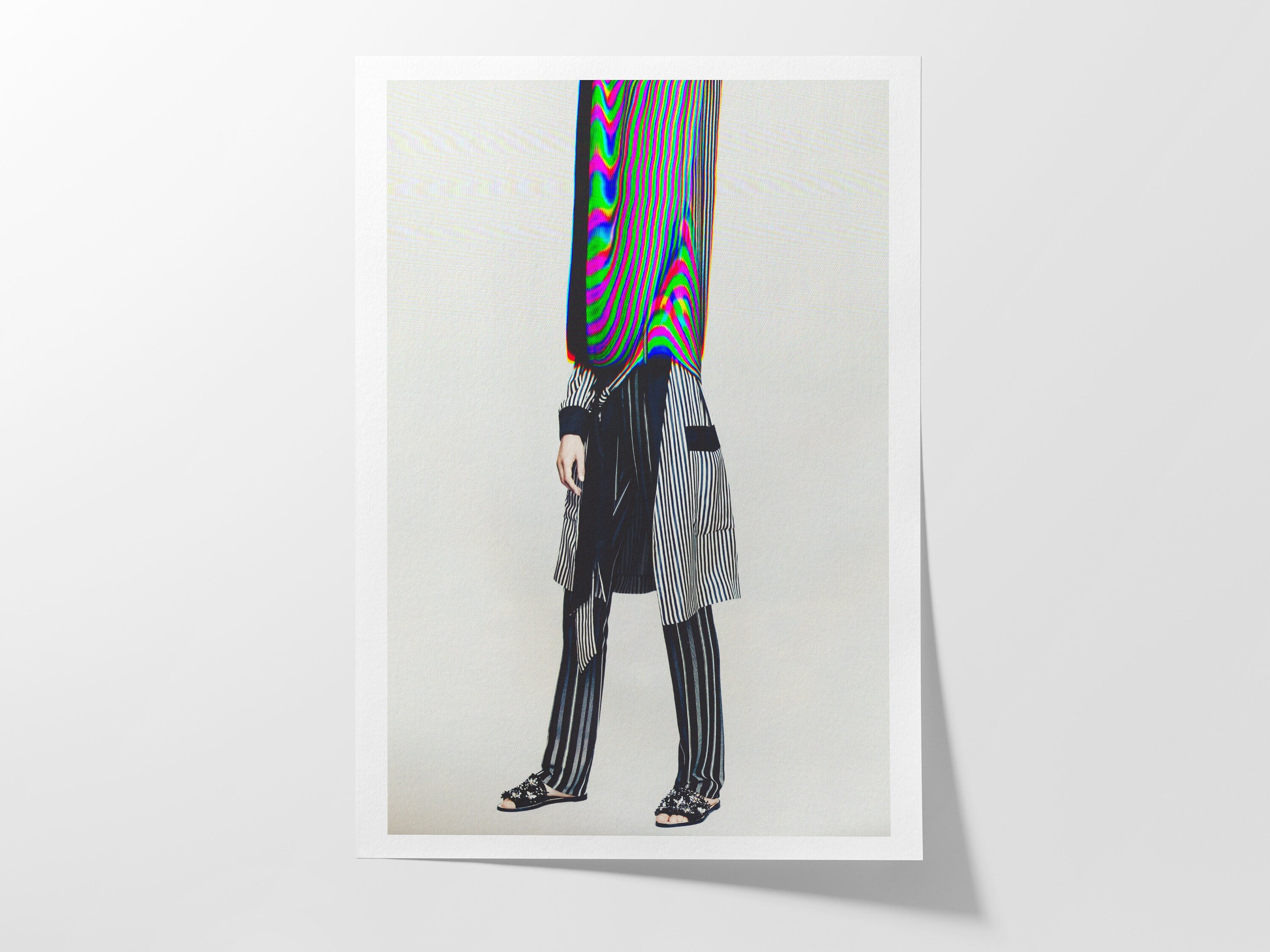 Psychedelic Striped Fashion Portrait - Unique Abstract Wall Art for Contemporary Home Decor | Untitled (138) Giclée Print