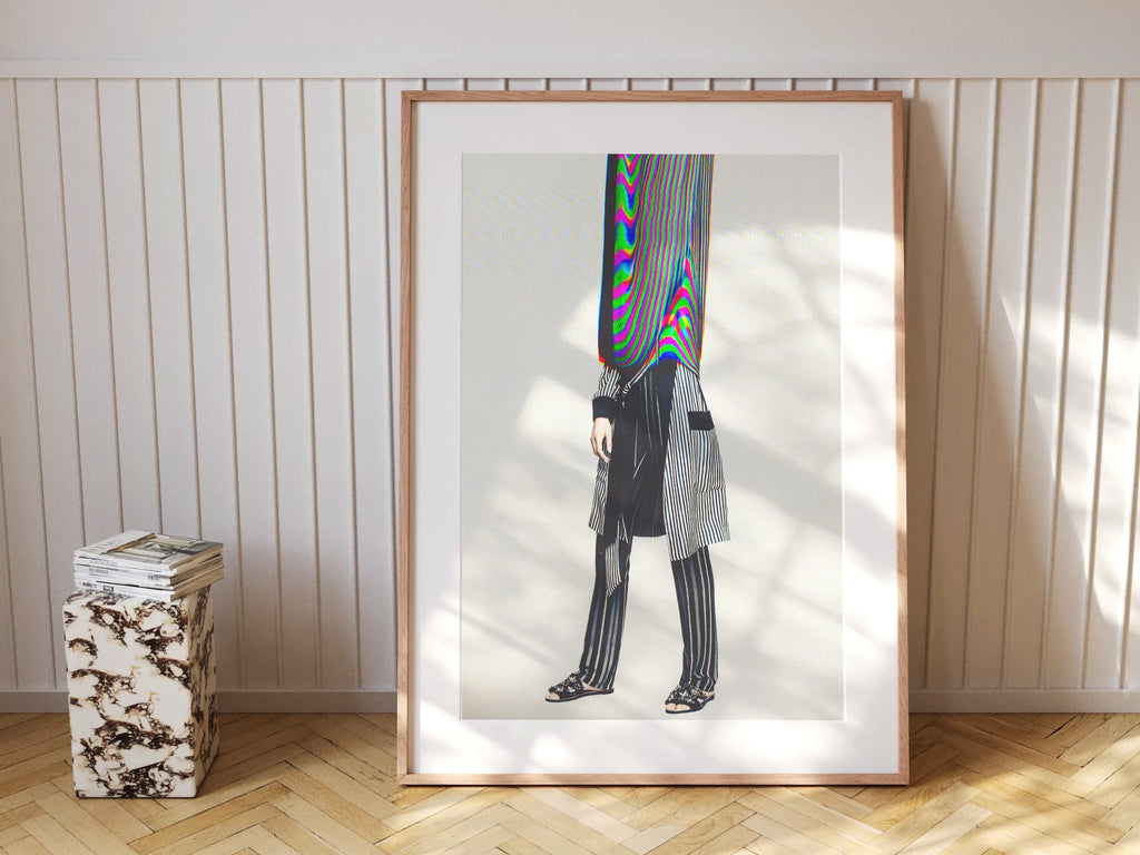 Psychedelic Striped Fashion Portrait - Unique Abstract Wall Art for Contemporary Home Decor | Untitled (138) Giclée Print