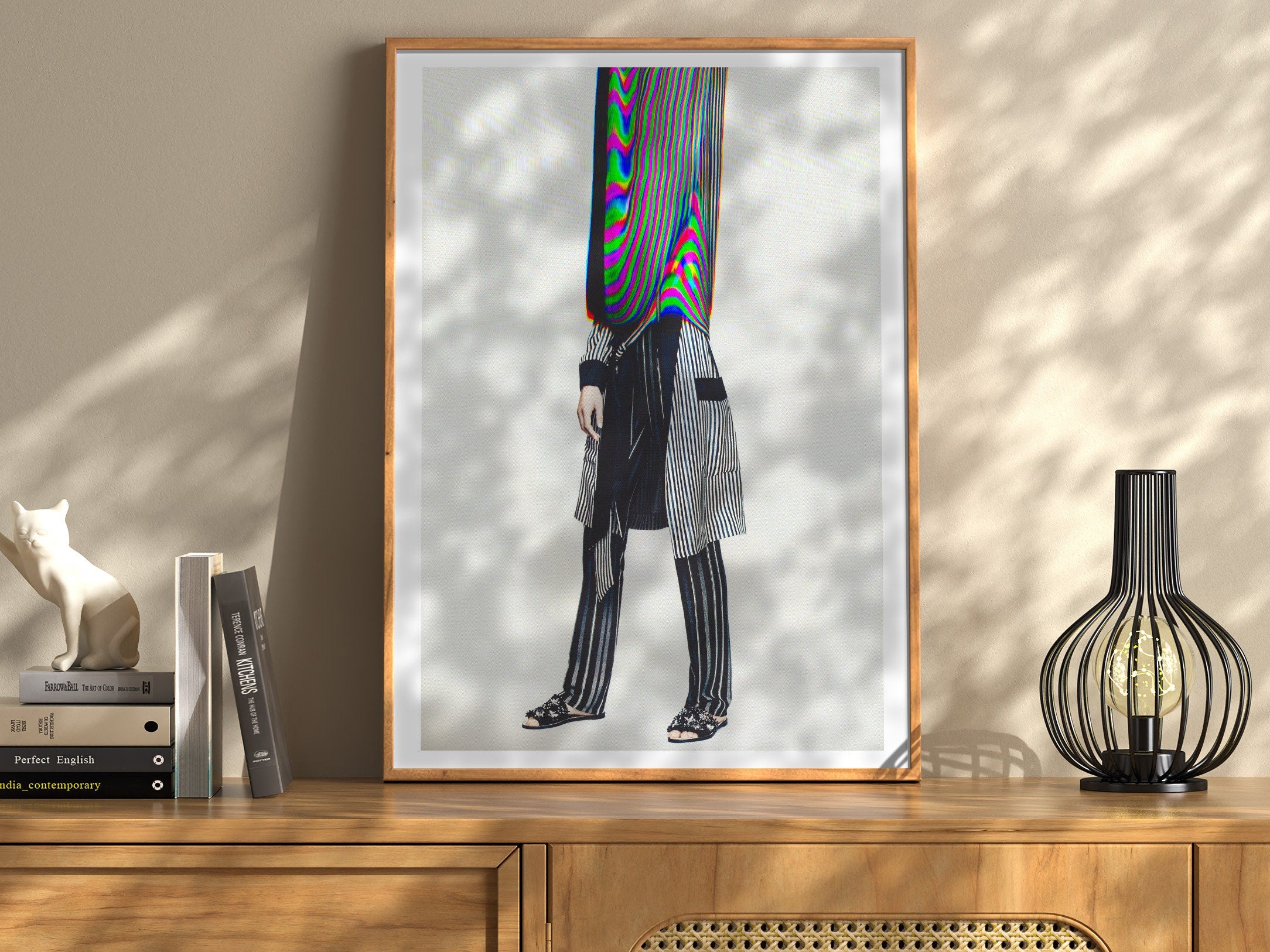 Psychedelic Striped Fashion Portrait - Unique Abstract Wall Art for Contemporary Home Decor | Untitled (138) Giclée Print