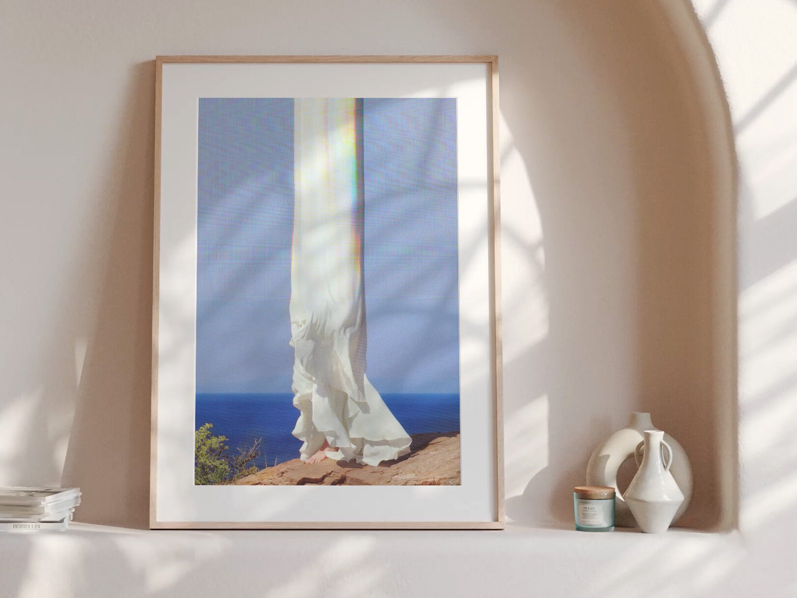 Ethereal Draped Fabric Against Coastal Horizon - Serene Abstract Wall Art for Contemporary Home Decor | Untitled (139) Giclée Print