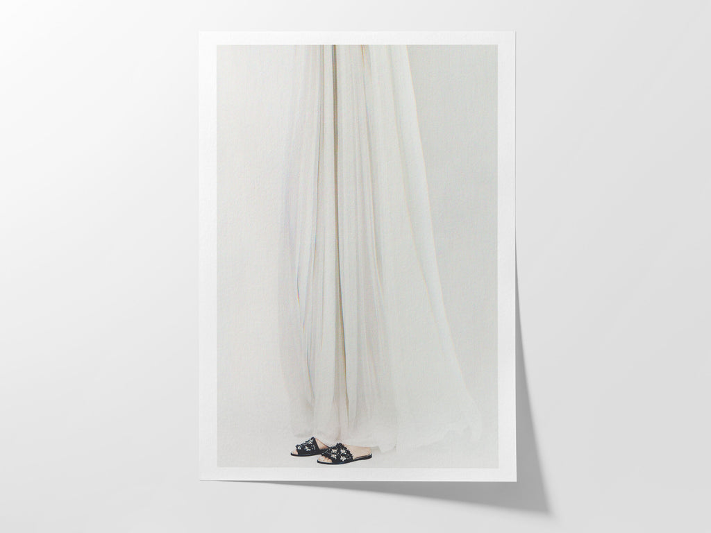 Ethereal White Fabric Flowing Art Print - Minimalist Feminine Decor for Bedroom, Living Room, or Office | Untitled (147) Giclée Print