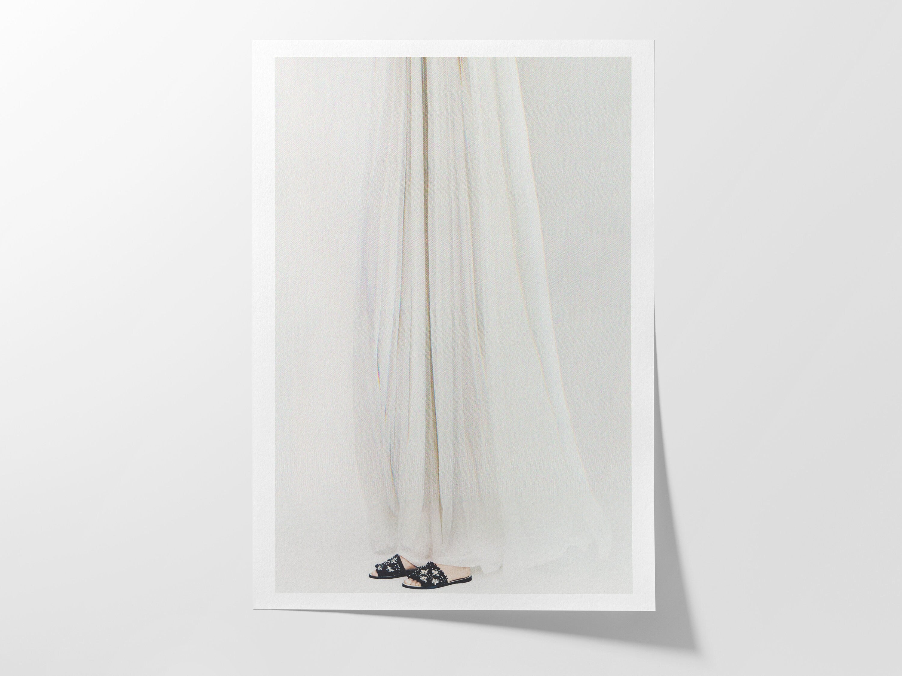 Ethereal White Fabric Flowing Art Print - Minimalist Feminine Decor for Bedroom, Living Room, or Office | Untitled (147) Giclée Print