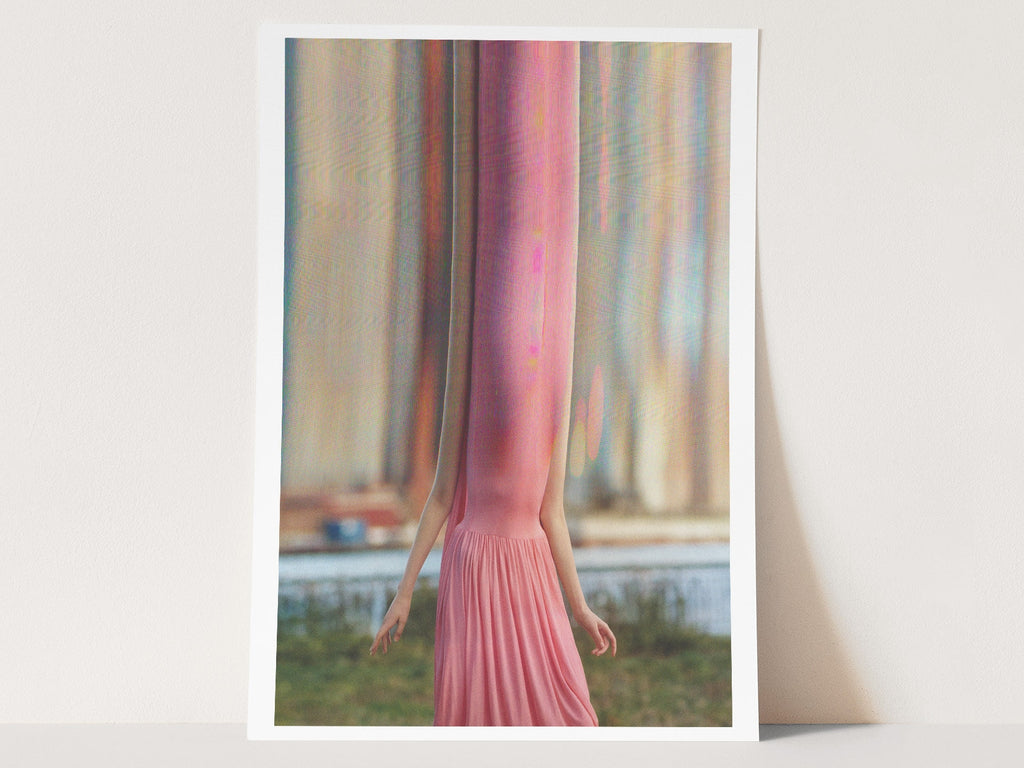 Surreal Altered Fashion Portrait - Unique Pink Dress Artwork for Modern Home Decor and Contemporary Spaces | Untitled (154) Giclée Print