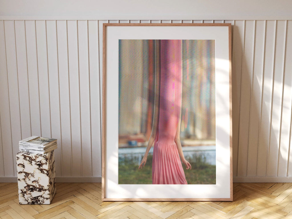 Surreal Altered Fashion Portrait - Unique Pink Dress Artwork for Modern Home Decor and Contemporary Spaces | Untitled (154) Giclée Print