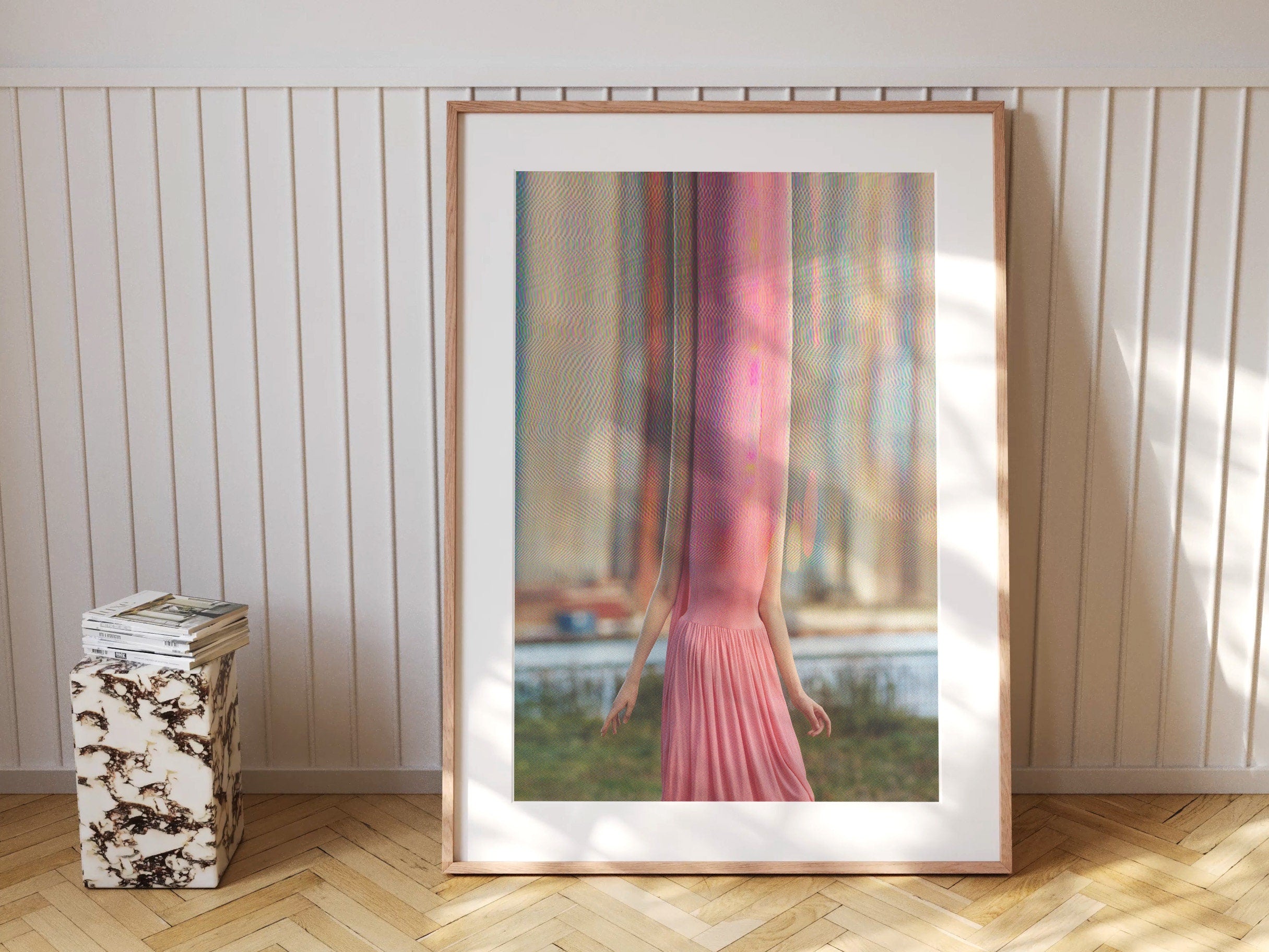 Surreal Altered Fashion Portrait - Unique Pink Dress Artwork for Modern Home Decor and Contemporary Spaces | Untitled (154) Giclée Print