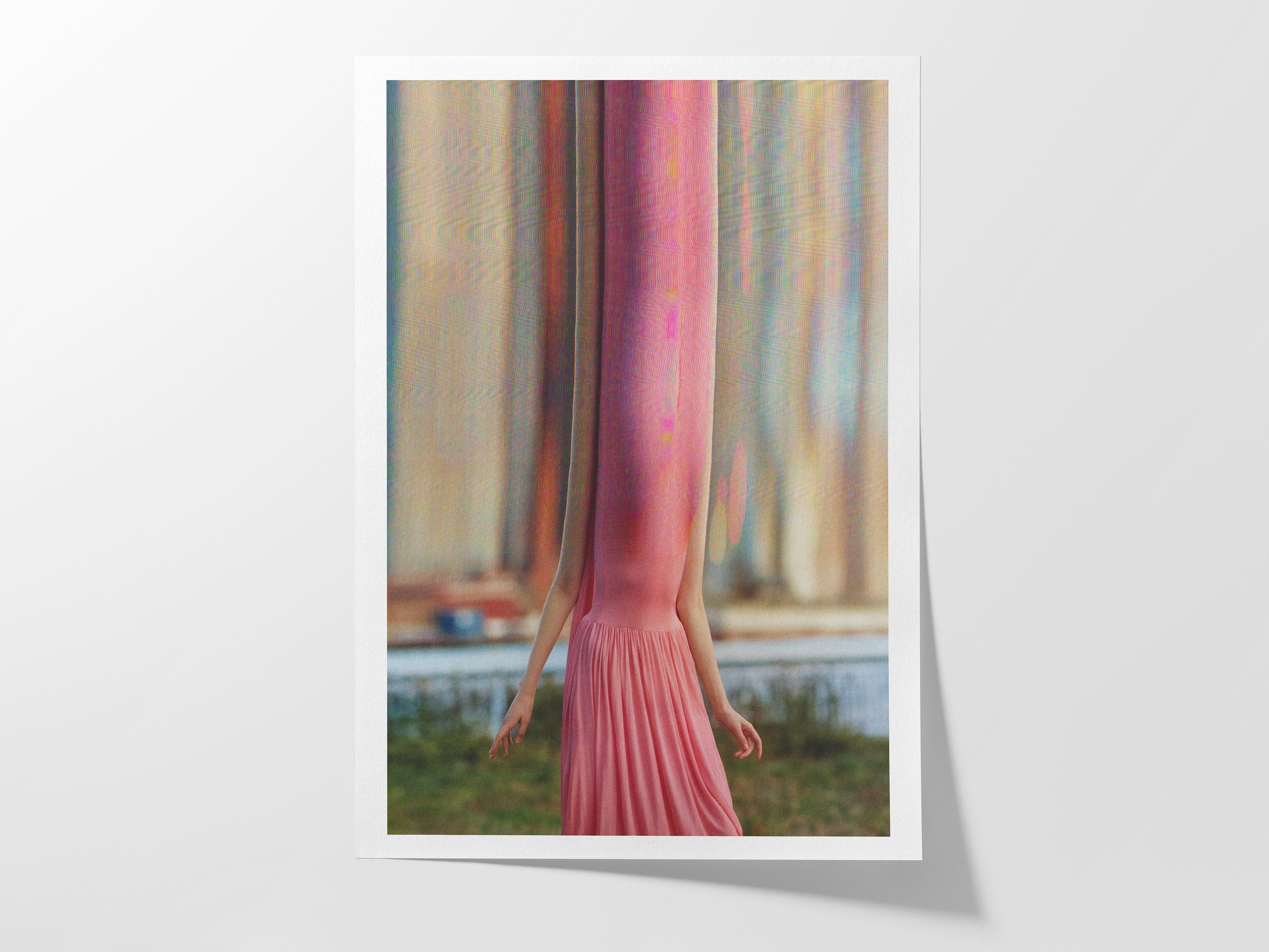 Surreal Altered Fashion Portrait - Unique Pink Dress Artwork for Modern Home Decor and Contemporary Spaces | Untitled (154) Giclée Print