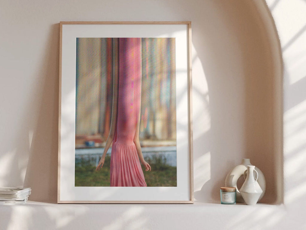 Surreal Altered Fashion Portrait - Unique Pink Dress Artwork for Modern Home Decor and Contemporary Spaces | Untitled (154) Giclée Print