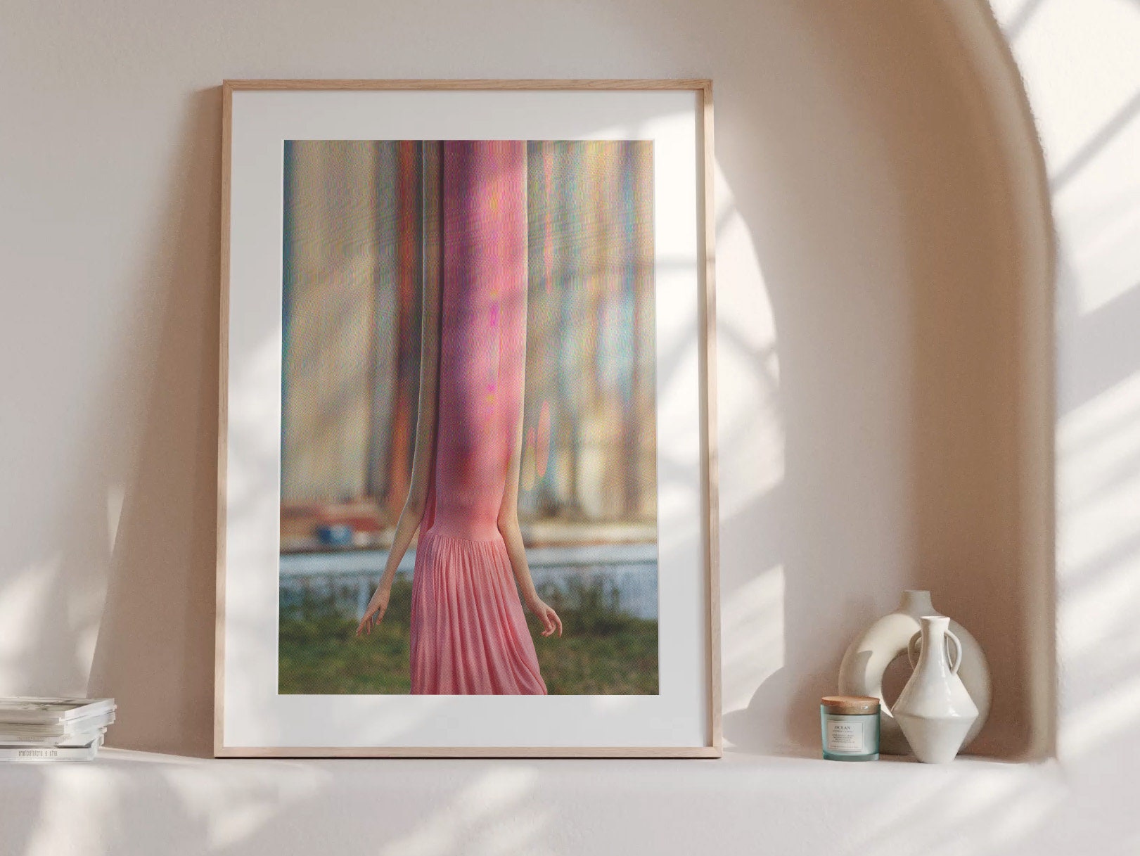 Surreal Altered Fashion Portrait - Unique Pink Dress Artwork for Modern Home Decor and Contemporary Spaces | Untitled (154) Giclée Print