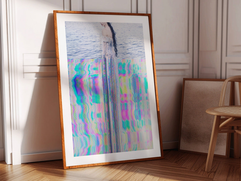 Surreal Ethereal Figure in Water - Colorful Altered Glitch Art for Contemporary Home Decor | Untitled (156) Giclée Print