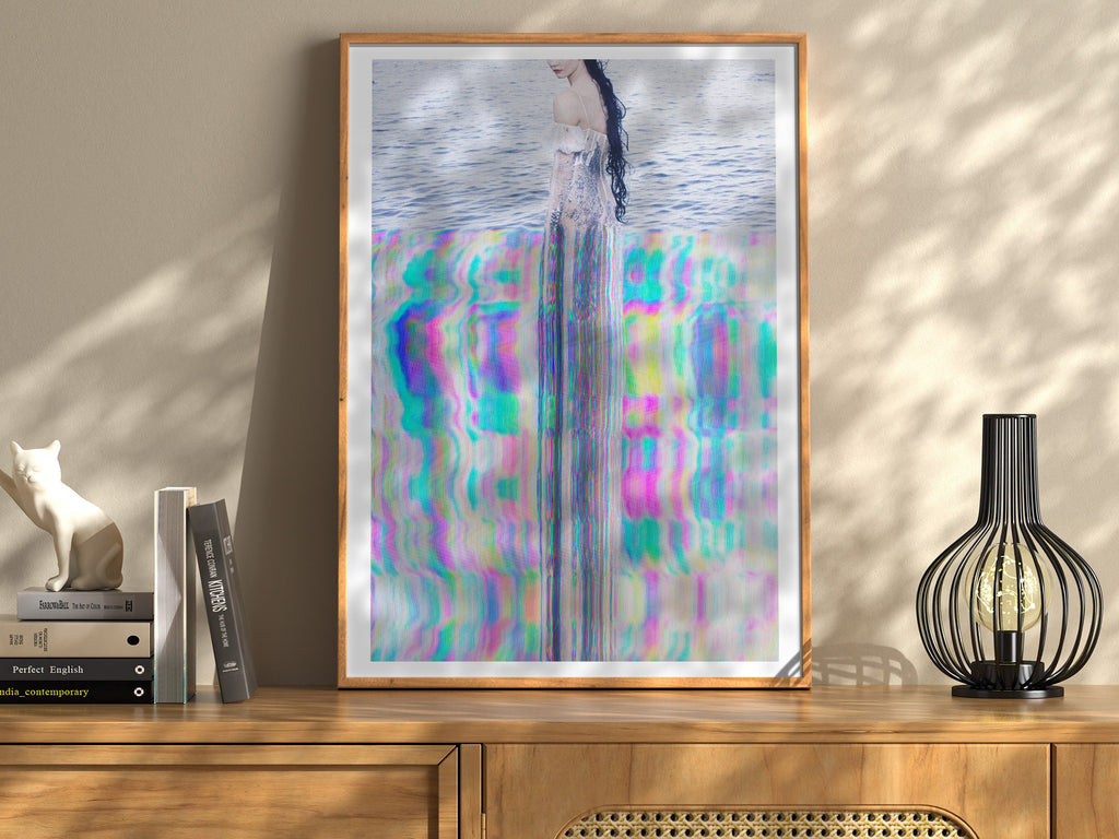 Surreal Ethereal Figure in Water - Colorful Altered Glitch Art for Contemporary Home Decor | Untitled (156) Giclée Print