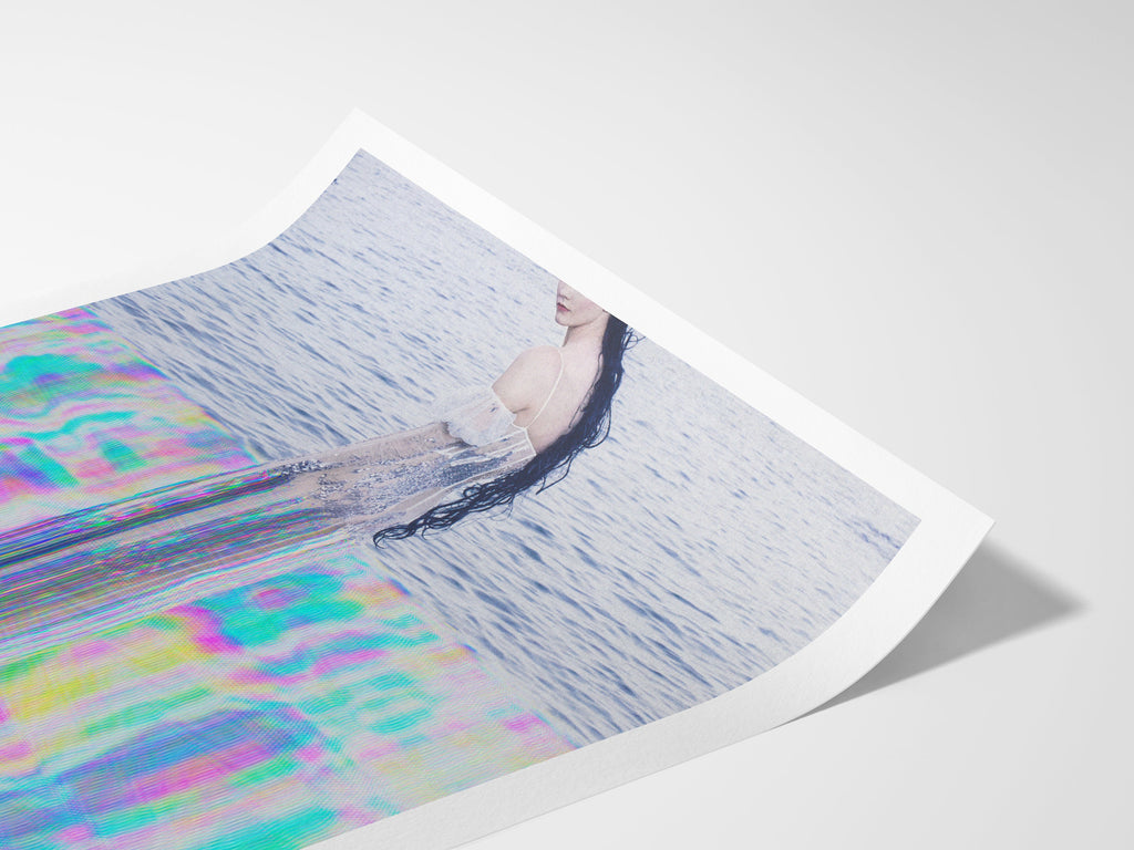 Surreal Ethereal Figure in Water - Colorful Altered Glitch Art for Contemporary Home Decor | Untitled (156) Giclée Print
