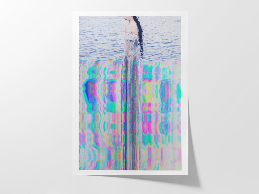 Surreal Ethereal Figure in Water - Colorful Altered Glitch Art for Contemporary Home Decor | Untitled (156) Giclée Print