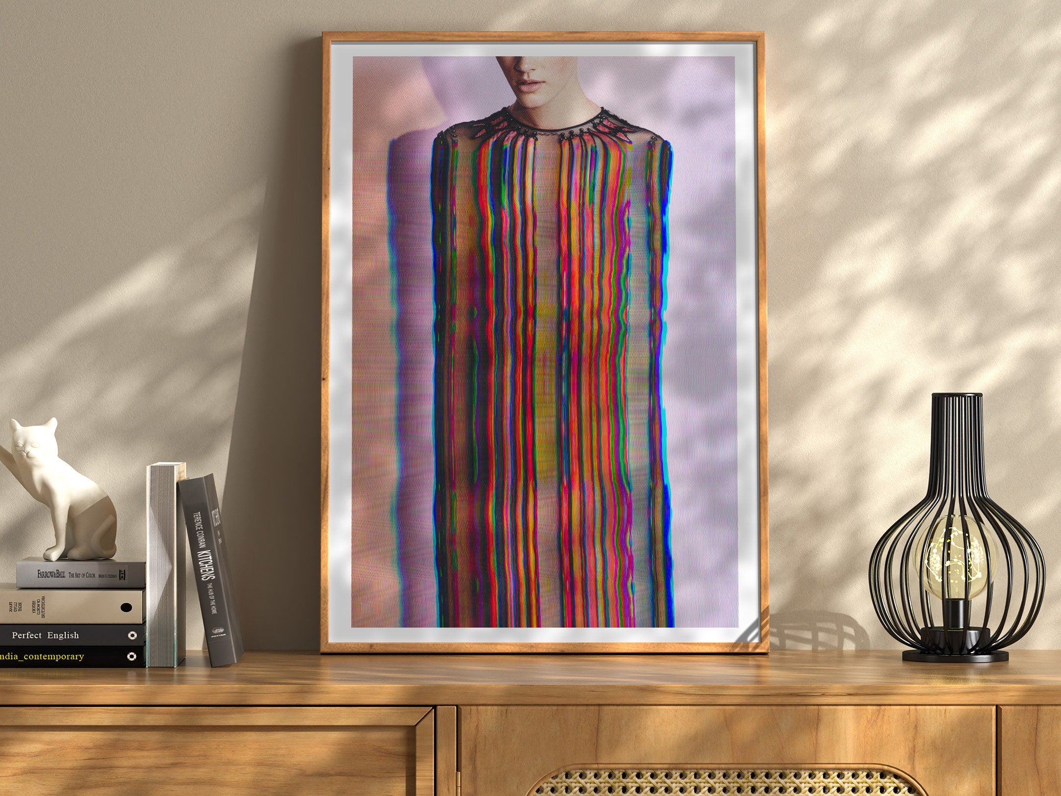 Glitch Altered Female Portrait Artwork - Colorful Purple Pastel Wall Decor for Living Room, Bathroom Bedroom | Untitled (158) Giclée Print