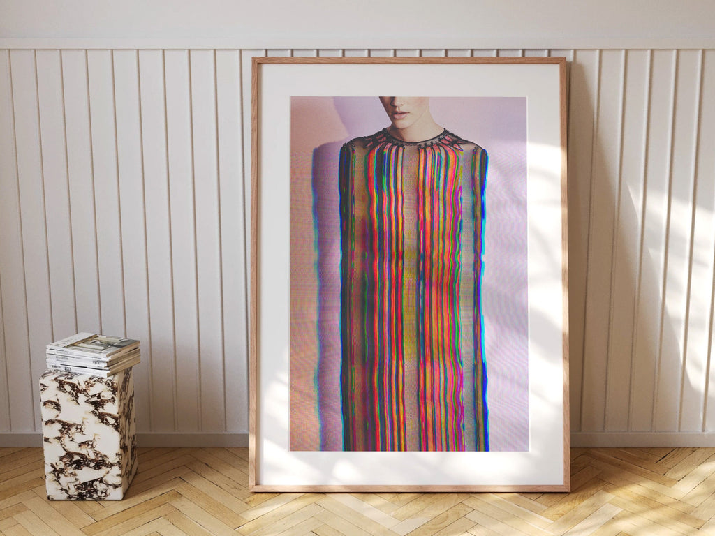 Glitch Altered Female Portrait Artwork - Colorful Purple Pastel Wall Decor for Living Room, Bathroom Bedroom | Untitled (158) Giclée Print