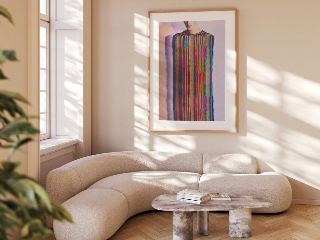 Glitch Altered Female Portrait Artwork - Colorful Purple Pastel Wall Decor for Living Room, Bathroom Bedroom | Untitled (158) Giclée Print