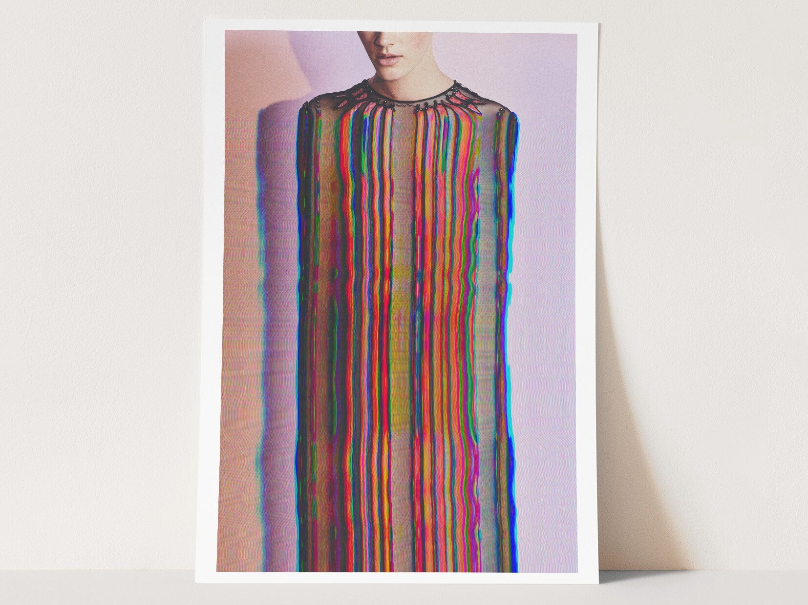 Glitch Altered Female Portrait Artwork - Colorful Purple Pastel Wall Decor for Living Room, Bathroom Bedroom | Untitled (158) Giclée Print