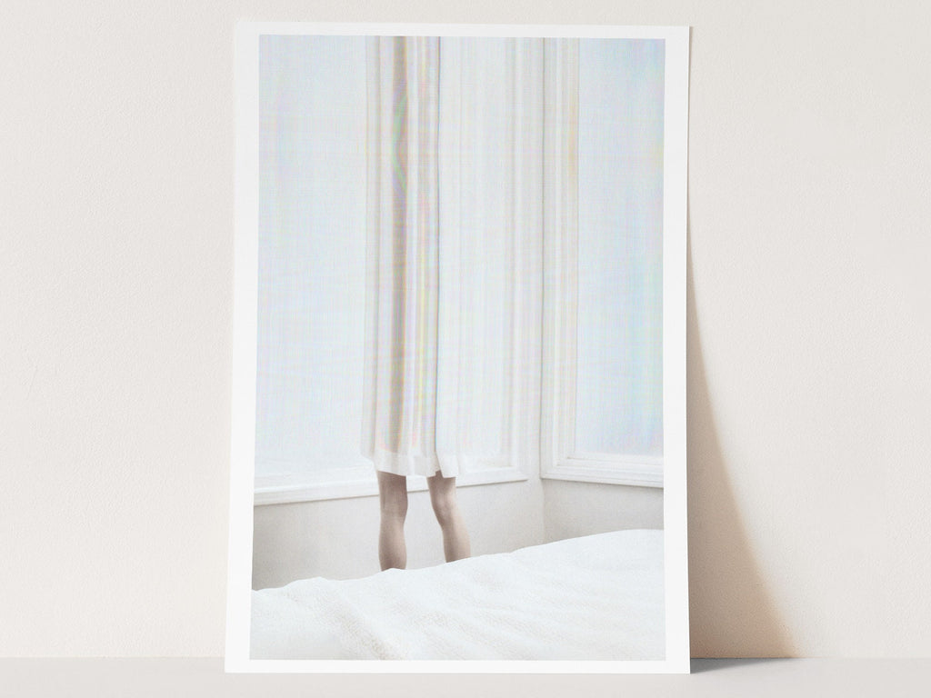 Ethereal White Drapery with Subtle Human Presence - Minimalist Contemporary Wall Art for Tranquil Spaces | Untitled (160) Giclée Print