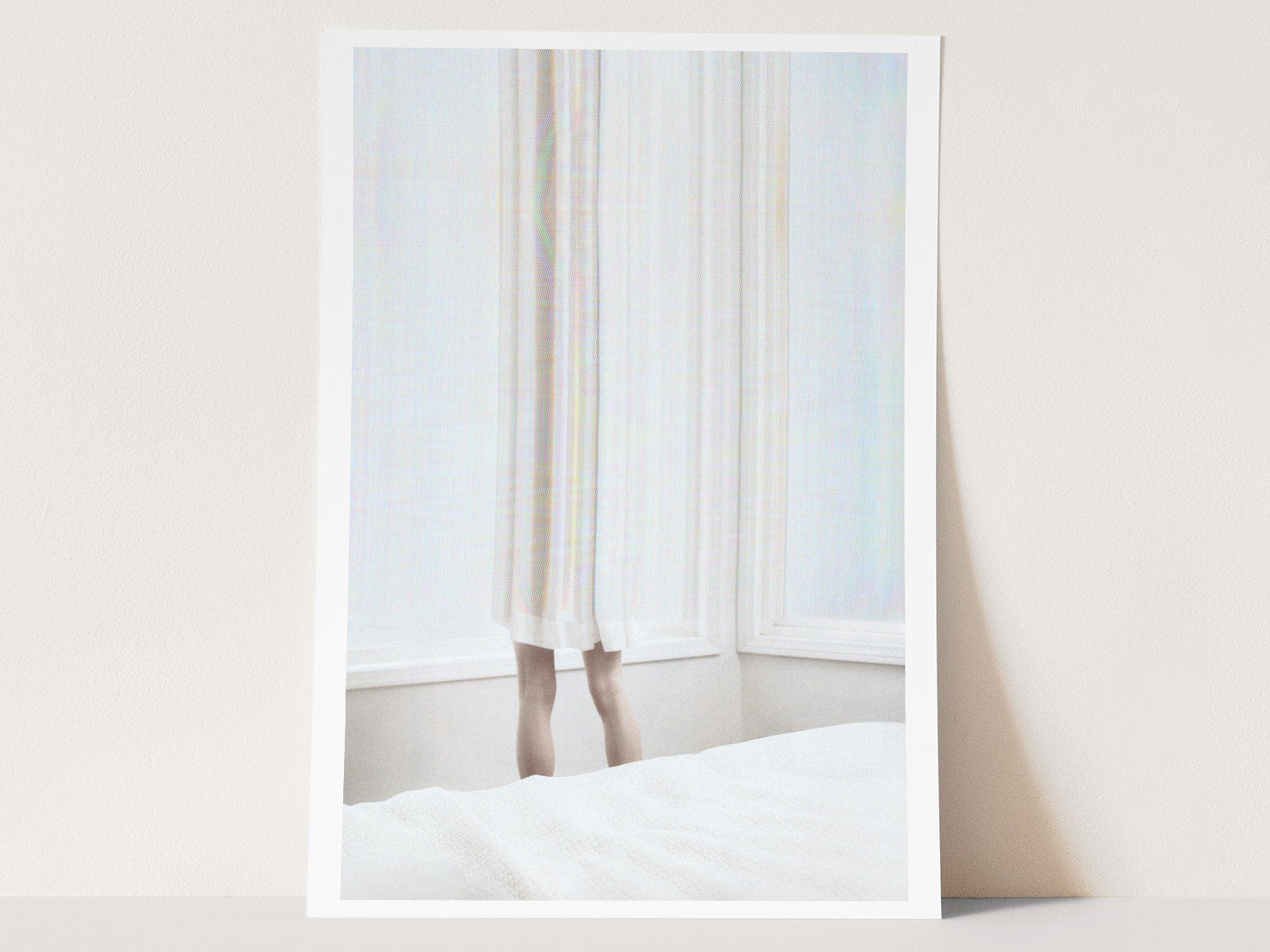 Ethereal White Drapery with Subtle Human Presence - Minimalist Contemporary Wall Art for Tranquil Spaces | Untitled (160) Giclée Print