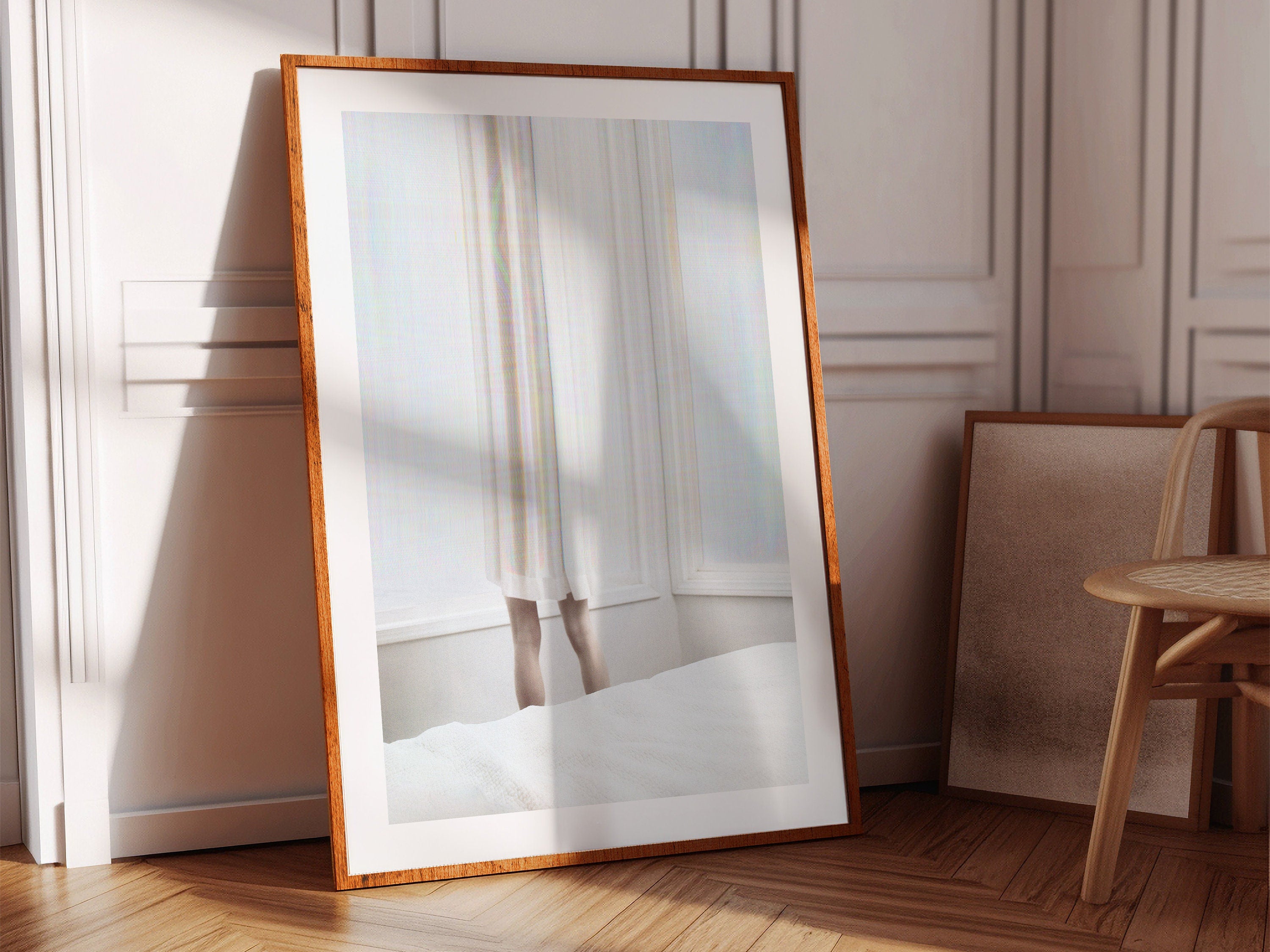 Ethereal White Drapery with Subtle Human Presence - Minimalist Contemporary Wall Art for Tranquil Spaces | Untitled (160) Giclée Print