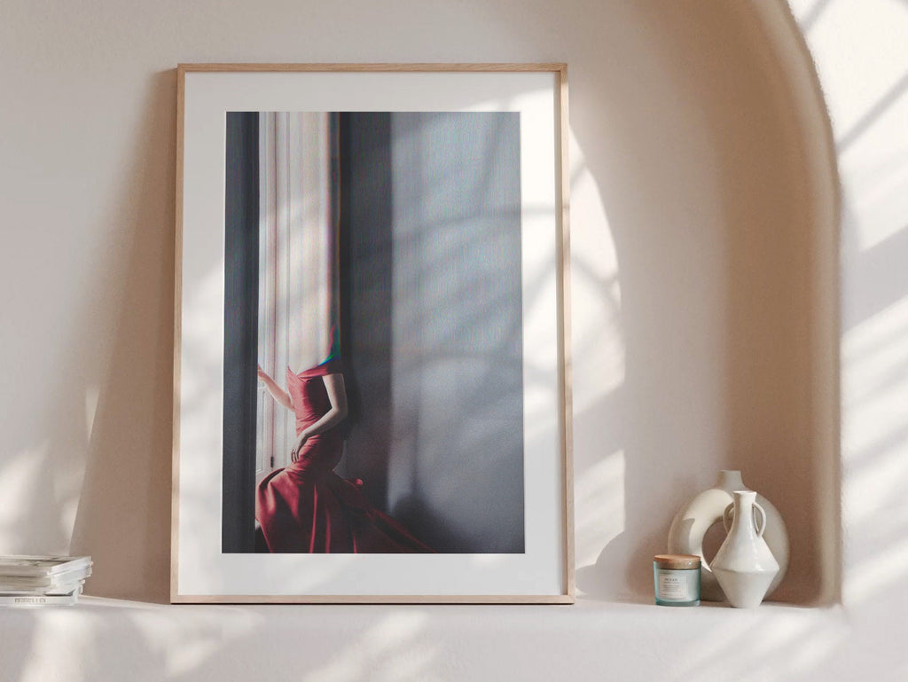 Surreal Altered Portrait in Red Dress - Unique Minimalist Wall Art for Modern Home Decor | Untitled (163) Giclée Print