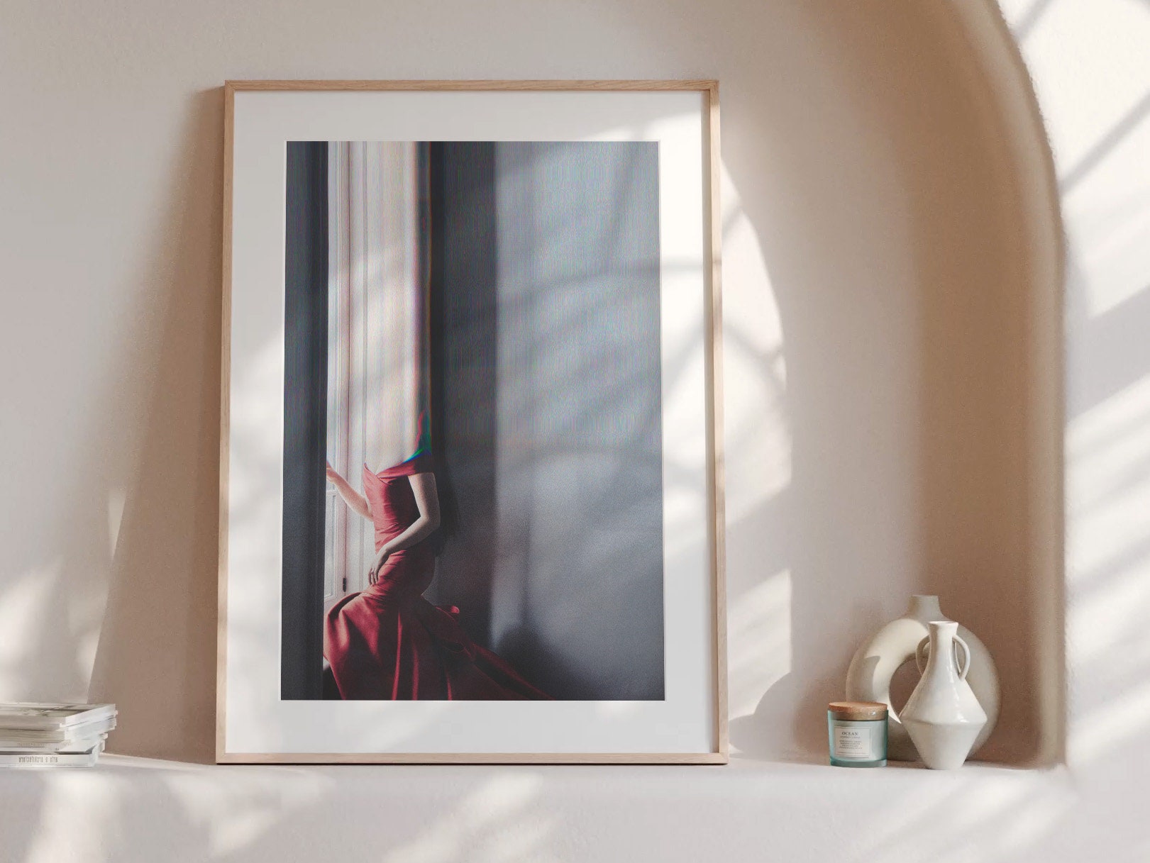 Surreal Altered Portrait in Red Dress - Unique Minimalist Wall Art for Modern Home Decor | Untitled (163) Giclée Print