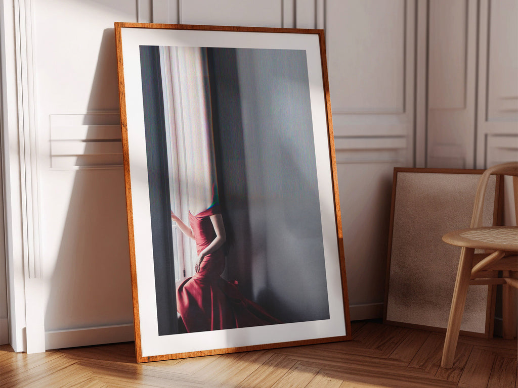 Surreal Altered Portrait in Red Dress - Unique Minimalist Wall Art for Modern Home Decor | Untitled (163) Giclée Print