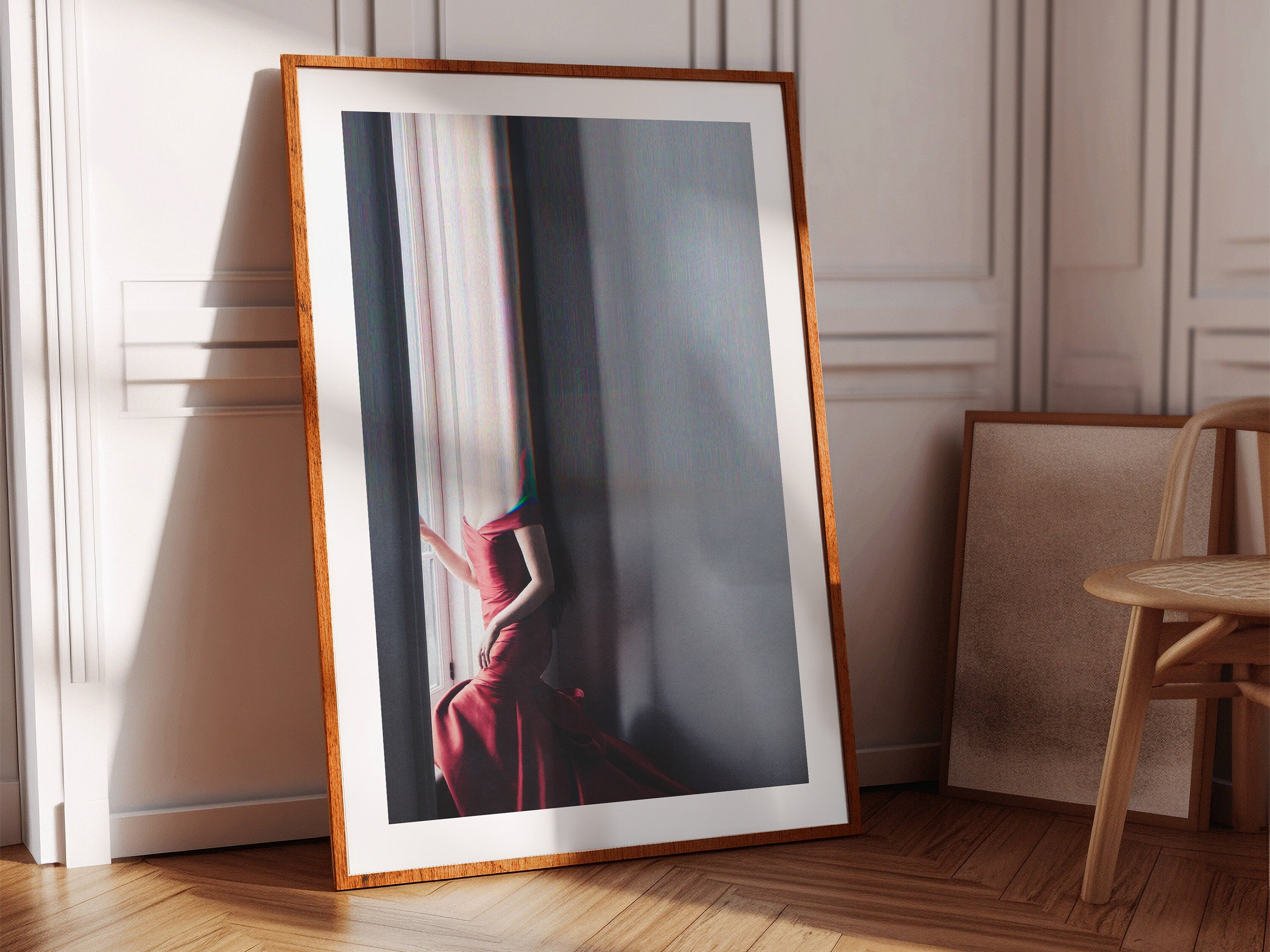 Surreal Altered Portrait in Red Dress - Unique Minimalist Wall Art for Modern Home Decor | Untitled (163) Giclée Print