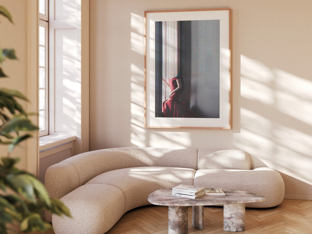 Surreal Altered Portrait in Red Dress - Unique Minimalist Wall Art for Modern Home Decor | Untitled (163) Giclée Print