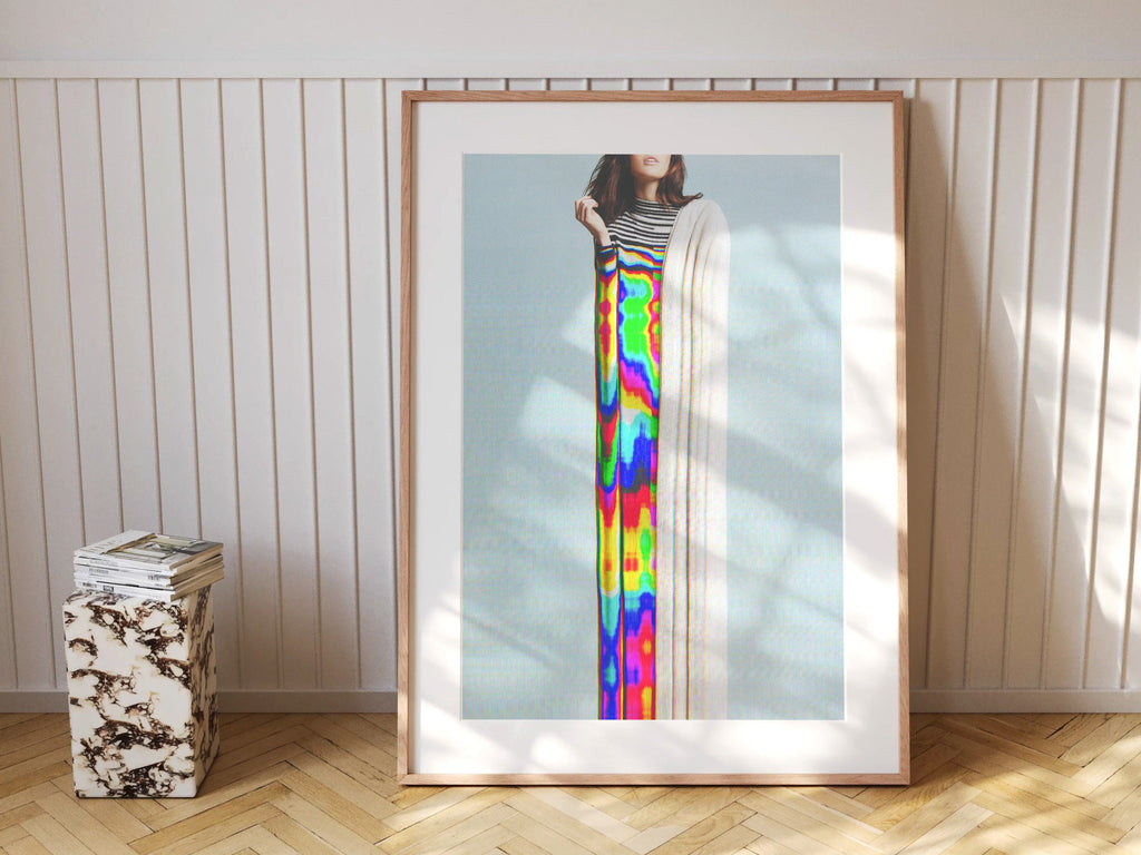 Rainbow Altered Portrait Photo Wall Art - Colorful Teal Blue Eclectic Decor for Living Room, Bathroom, Bedroom | Untitled (165) Giclée Print