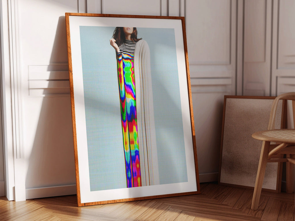 Rainbow Altered Portrait Photo Wall Art - Colorful Teal Blue Eclectic Decor for Living Room, Bathroom, Bedroom | Untitled (165) Giclée Print