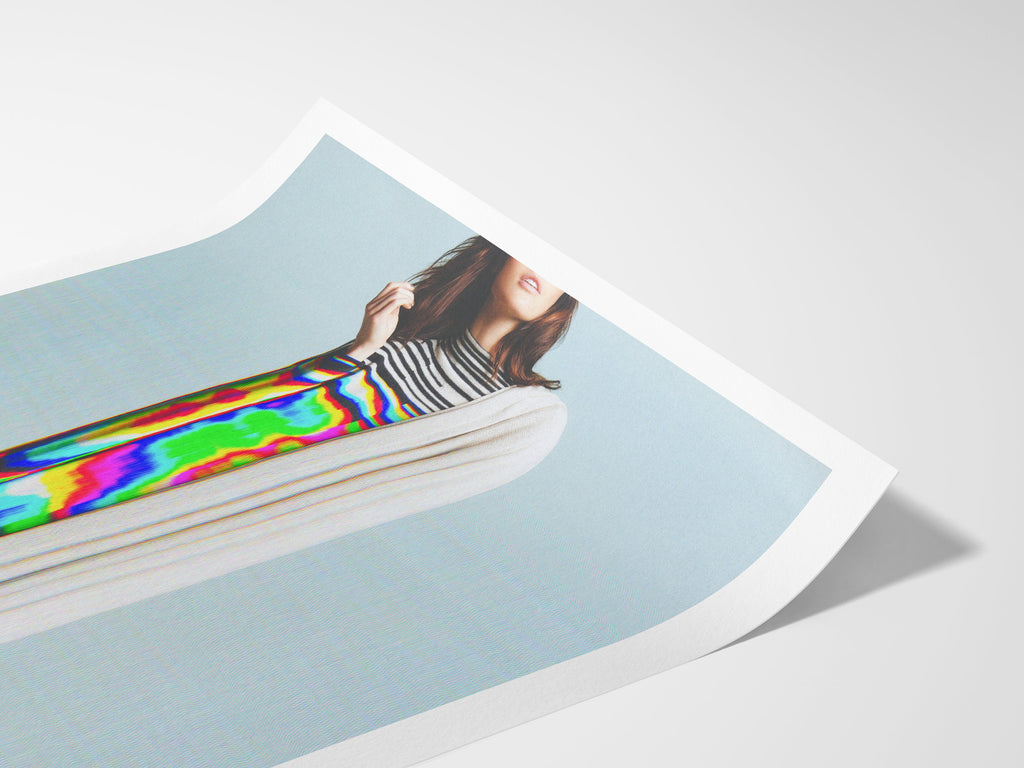 Rainbow Altered Portrait Photo Wall Art - Colorful Teal Blue Eclectic Decor for Living Room, Bathroom, Bedroom | Untitled (165) Giclée Print