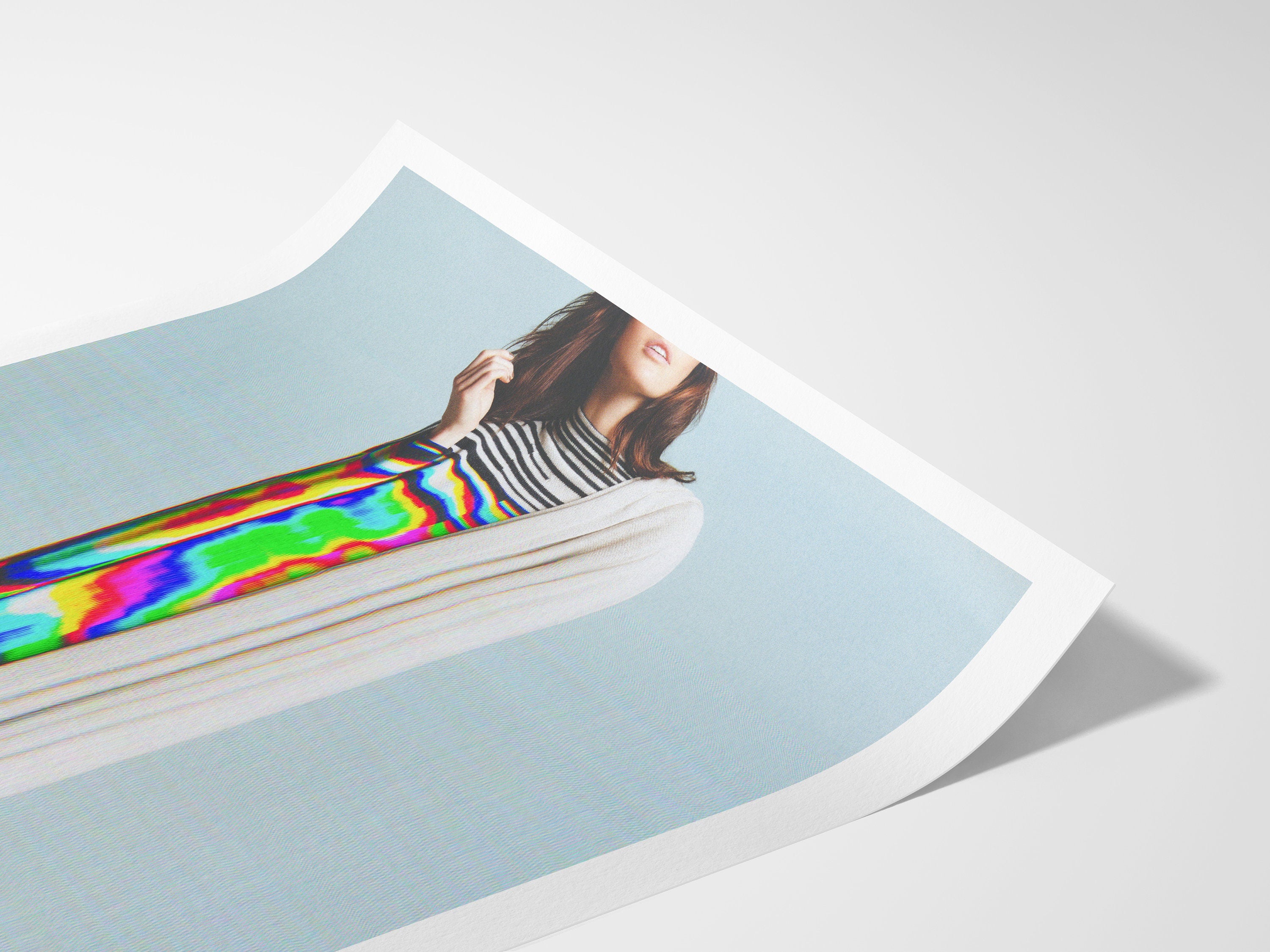 Rainbow Altered Portrait Photo Wall Art - Colorful Teal Blue Eclectic Decor for Living Room, Bathroom, Bedroom | Untitled (165) Giclée Print