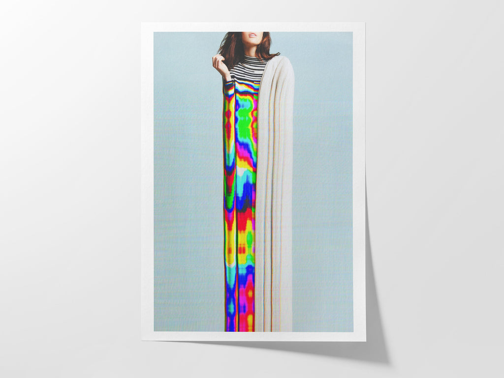 Rainbow Altered Portrait Photo Wall Art - Colorful Teal Blue Eclectic Decor for Living Room, Bathroom, Bedroom | Untitled (165) Giclée Print