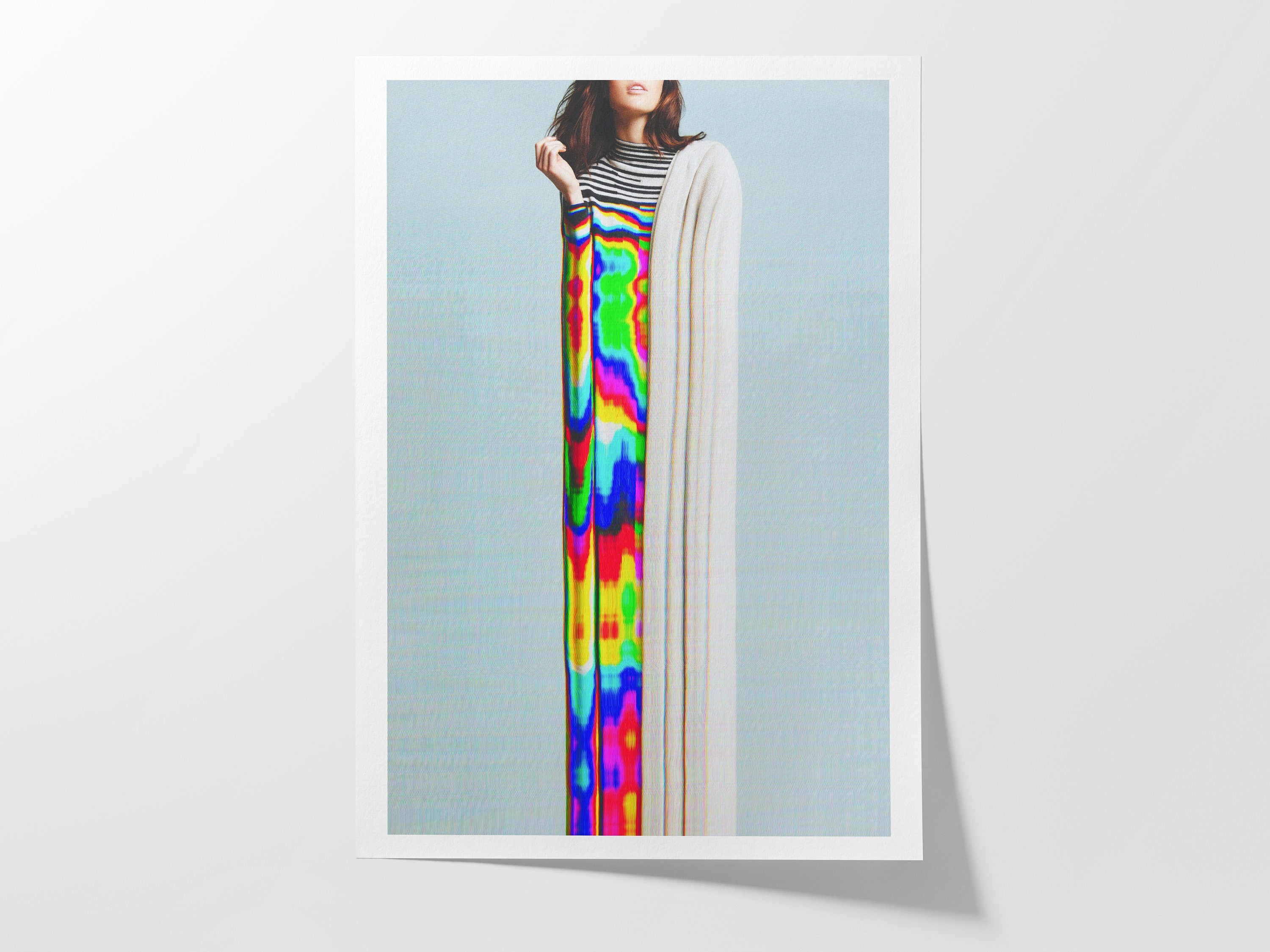 Rainbow Altered Portrait Photo Wall Art - Colorful Teal Blue Eclectic Decor for Living Room, Bathroom, Bedroom | Untitled (165) Giclée Print