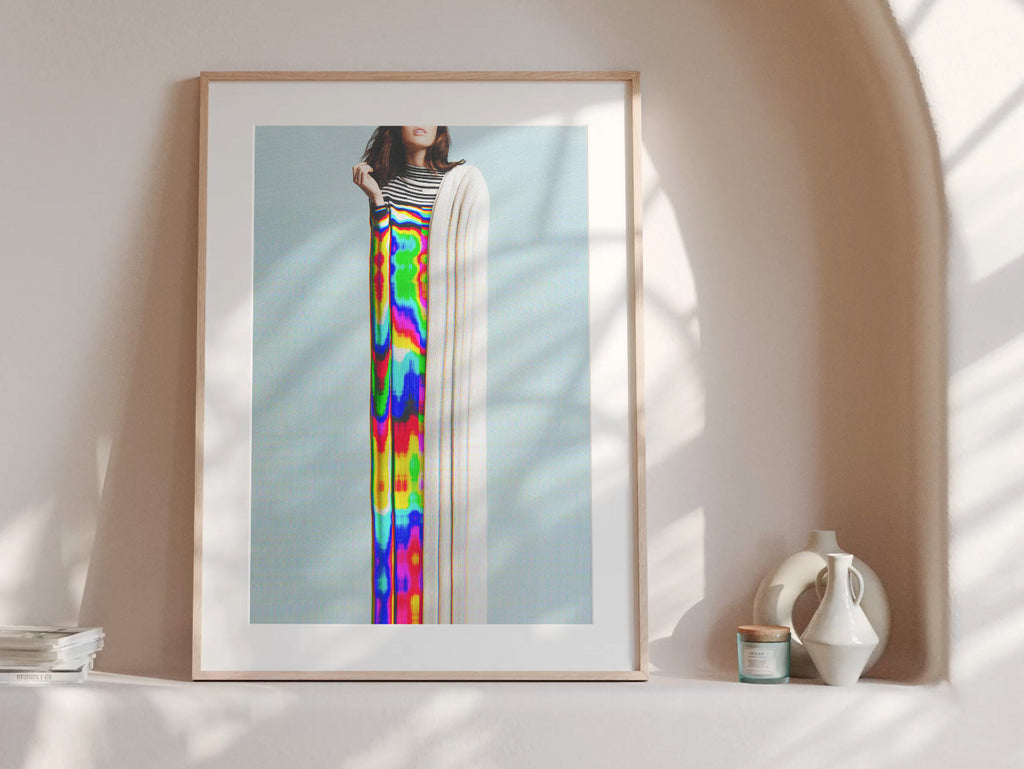 Rainbow Altered Portrait Photo Wall Art - Colorful Teal Blue Eclectic Decor for Living Room, Bathroom, Bedroom | Untitled (165) Giclée Print