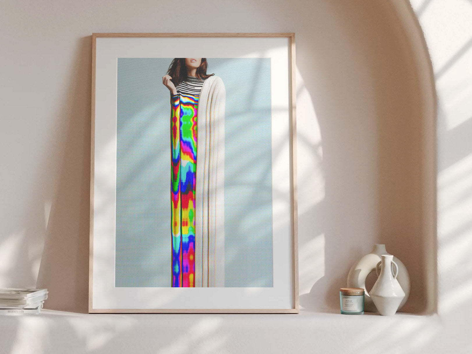 Rainbow Altered Portrait Photo Wall Art - Colorful Teal Blue Eclectic Decor for Living Room, Bathroom, Bedroom | Untitled (165) Giclée Print