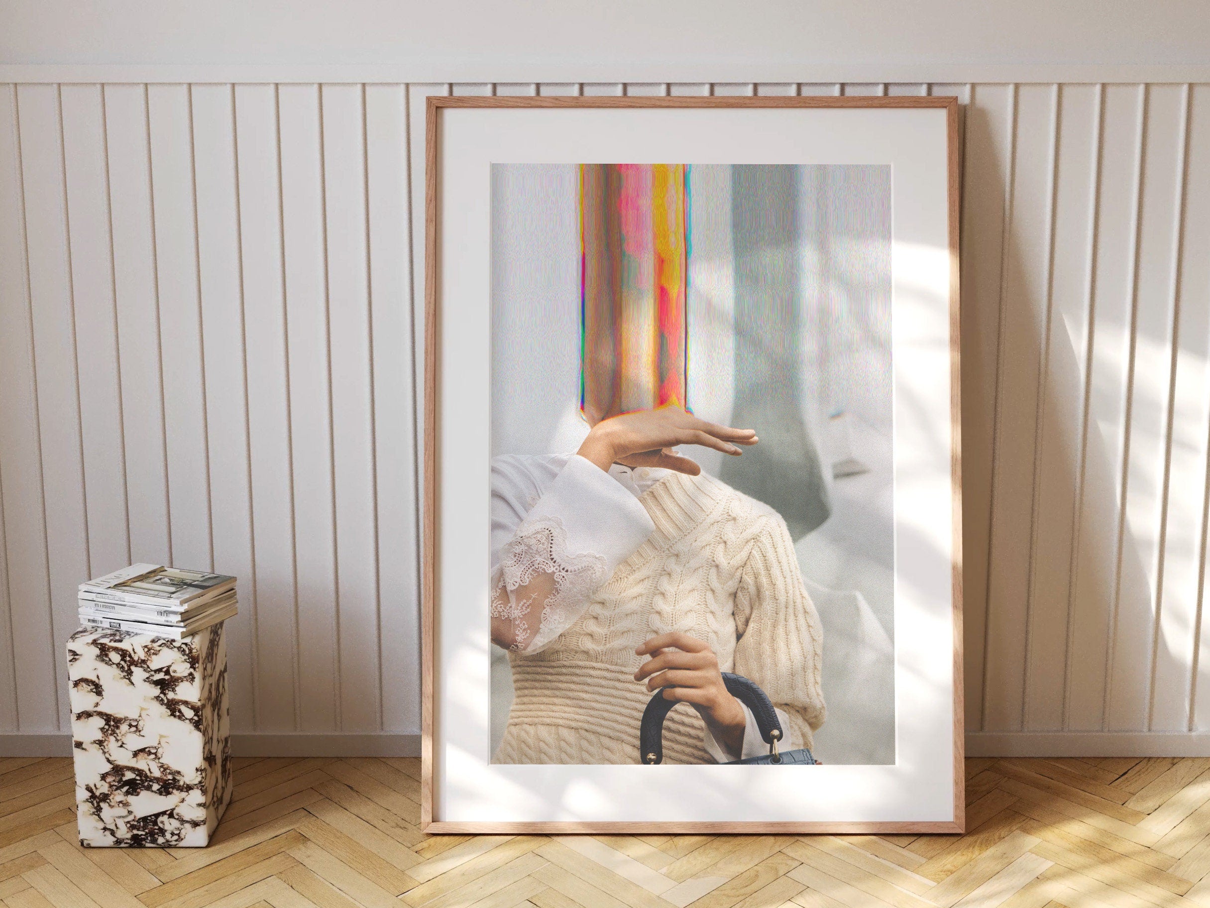 Altered Portrait Fashion Photo Wall Art - Postmodern Eclectic Glitch Aesthetic Decor For Home, Office, Bedroom | Untitled (166) Giclée Print
