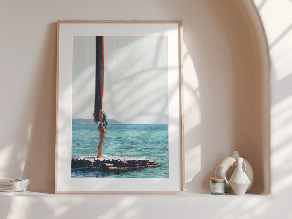 Trippy Altered Woman Portrait Wall Art - Beautiful Blue Ocean Photo Wall Decor For Home, Office, Apartment | Untitled (172) Giclée Print