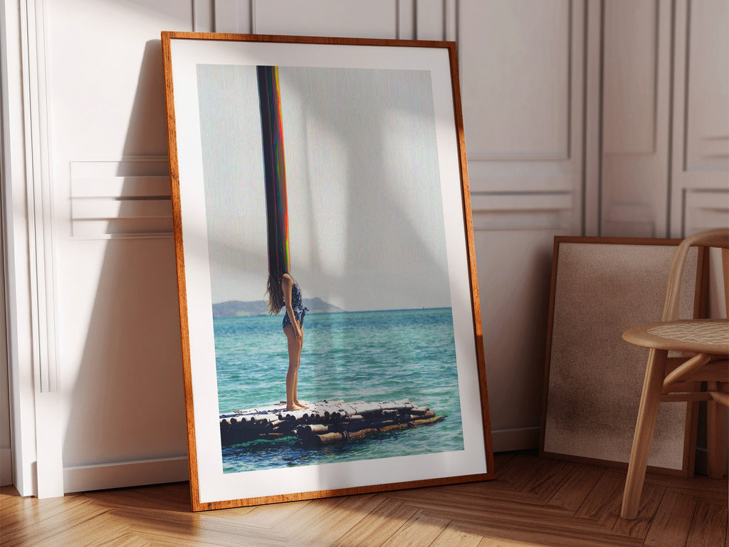 Trippy Altered Woman Portrait Wall Art - Beautiful Blue Ocean Photo Wall Decor For Home, Office, Apartment | Untitled (172) Giclée Print