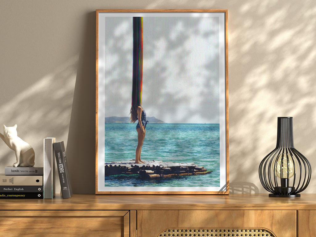 Trippy Altered Woman Portrait Wall Art - Beautiful Blue Ocean Photo Wall Decor For Home, Office, Apartment | Untitled (172) Giclée Print