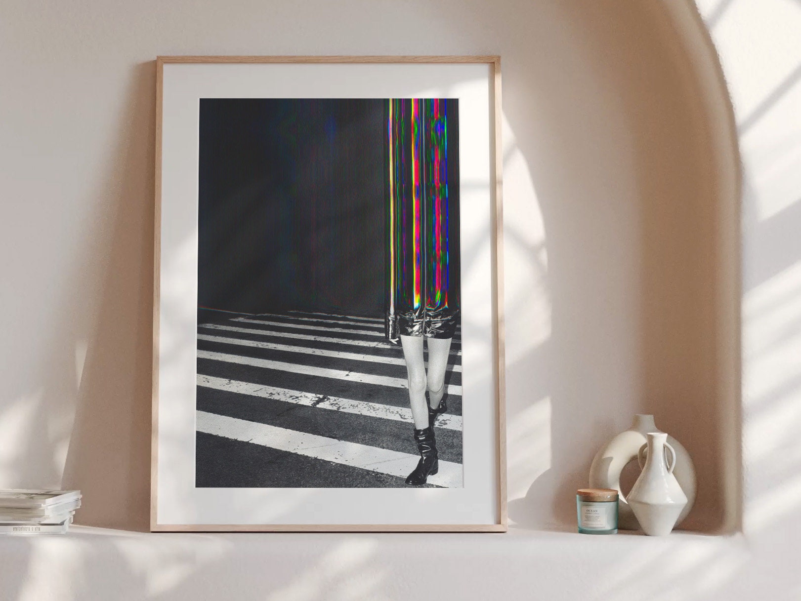 Surreal Black and White Street Fashion Art Print - Dynamic Glitch Aesthetic for Modern Home Decor | Untitled (175) Giclée Print