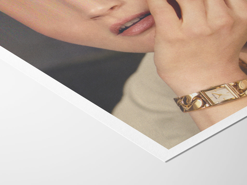 Glitch Altered Woman's Watch Ad Portrait Photo Art - Funky Postmodern Wall Decor for Home, Office, Bedroom | Untitled (195) Giclée Print