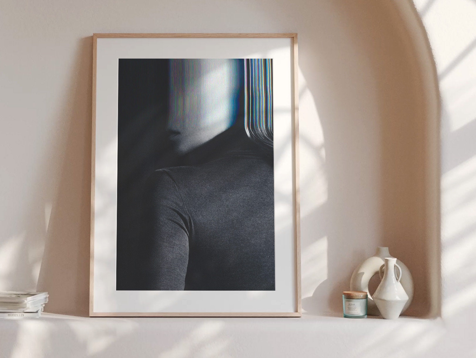 Abstract Black and White Altered Portrait Wall Art - Surreal Glitch Aesthetic for Modern Home Decor | Untitled (199) Giclée Print