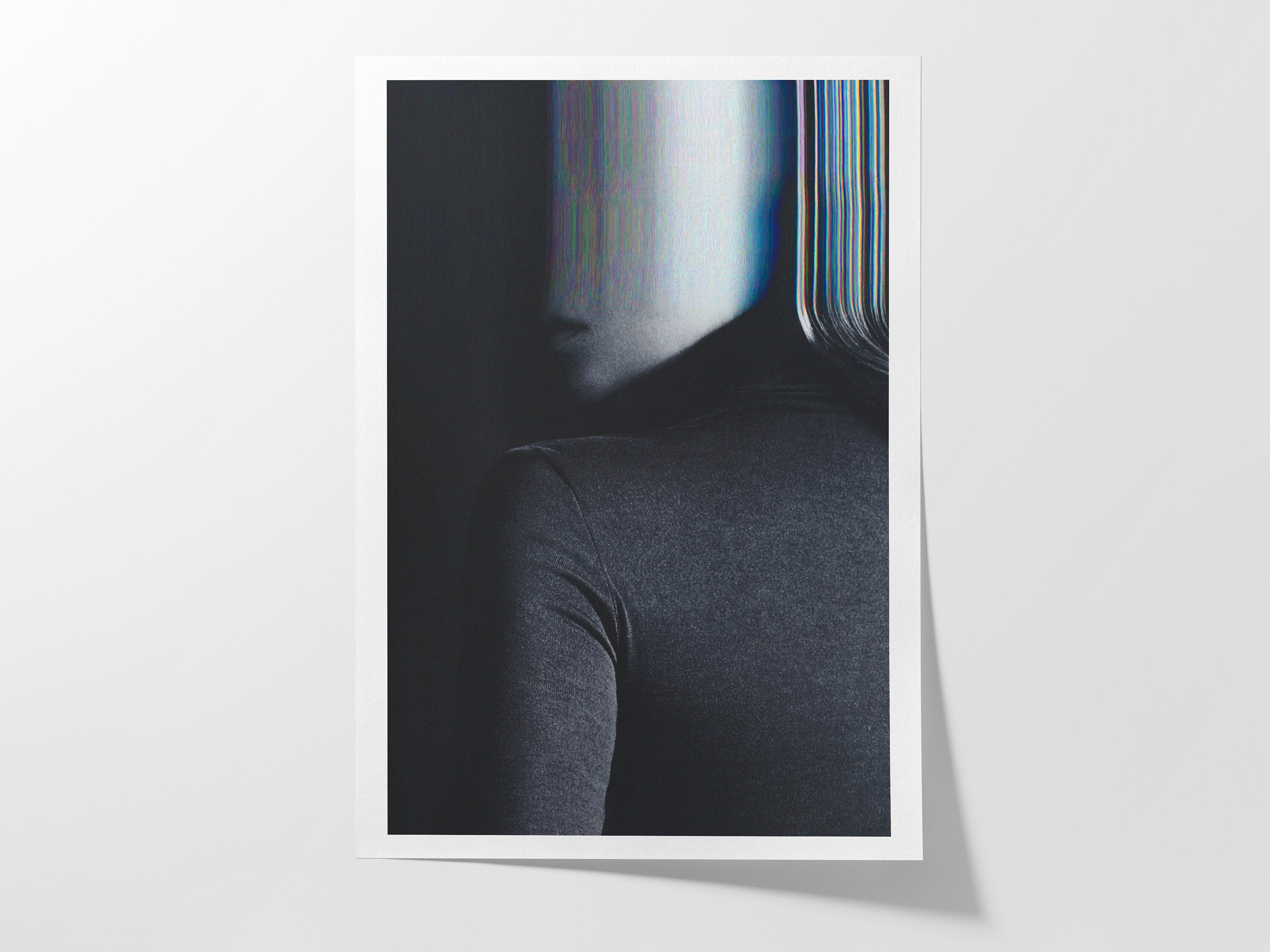 Abstract Black and White Altered Portrait Wall Art - Surreal Glitch Aesthetic for Modern Home Decor | Untitled (199) Giclée Print