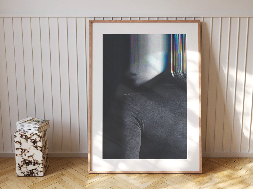 Abstract Black and White Altered Portrait Wall Art - Surreal Glitch Aesthetic for Modern Home Decor | Untitled (199) Giclée Print